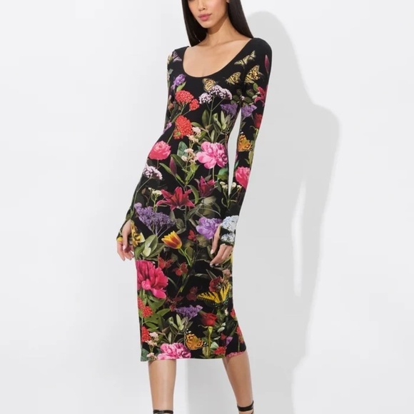 $395 Unworn Alice + Olivia Delora Floral Long Sleeve Body-Con Dress - Picture 4 of 15